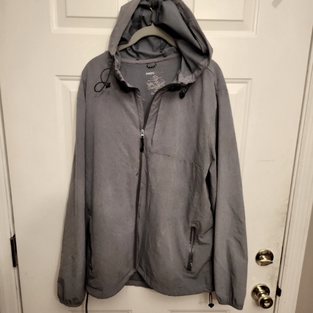 Swiss Tech Full Zip Lightweight Hooded Waterproof Jacket,Grey Mens Size L